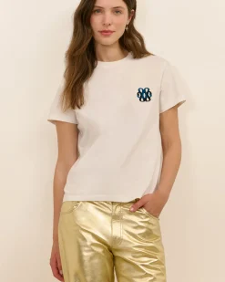 Hauts>Maison Sarah Lavoine T-shirt Monogramme - Blanc / Bleu Sarah